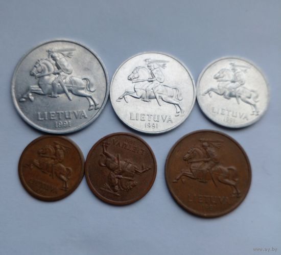Литва  Комплект литовских центов 1991 г.