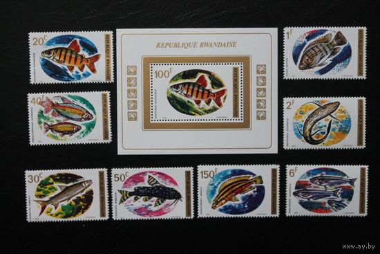 Руанда. 1973. Фауна. Рыбы. Серия+Блок