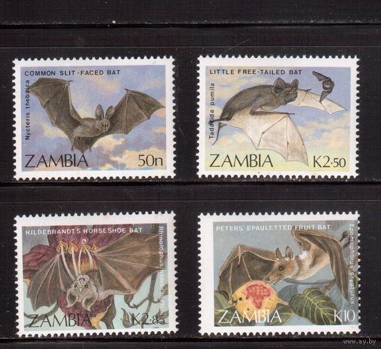 Замбия-1989(Мих.474-477)  ** , Фауна, Летучие мыши, (полная серия)