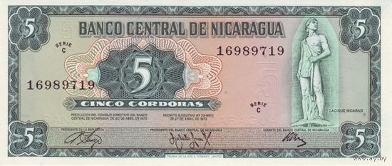Никарагуа 5 кордоба образца 1972 года UNC p122