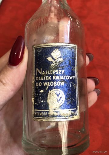 Бутылка с этикеткой Масло для волос Польша до 1939 года
