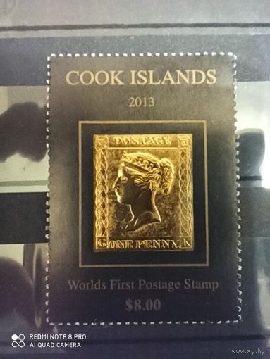 Острова Кука 2013, Черный Пенни Золотая фольга. 175 летие Первой Марки