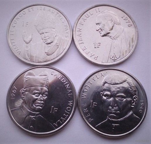 Конго ДР. набор 4 монеты 1 франк 2004 год "Папа Иоанн Павел II"