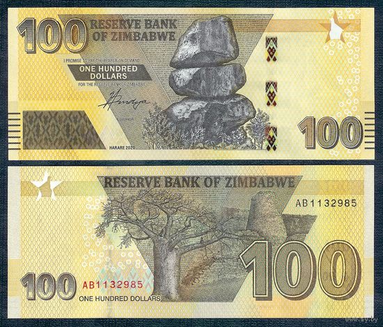 Зимбабве 100 долларов 2020 год, UNC