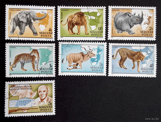 Венгрия 1981 г. Животные Африки. Фауна. 100-летие биолога Калмана Киттенбергера, полная серия из 7 марок #0239-Ф1P54