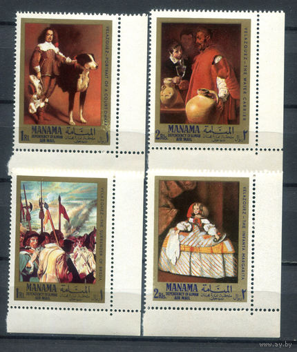 Манама  - 1968г. - Картины испанских художников. Авиапочта - полная серия, MNH, 1 R с пятном на лицевой стороне [Mi 65А-68А] - 4 марки