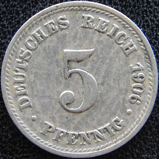 YS: Германия, Рейх, 5 пфеннигов 1906D, KM# 11 (1)