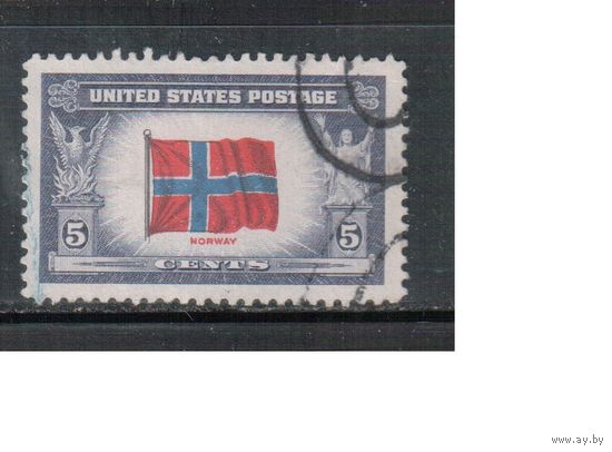 США-1943, (Мих.521 ), гаш.   , Война, Оккупированные страны, Норвегия, Флаг