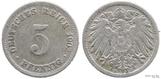 YS: Германия, Рейх, 5 пфеннигов 1902D, KM# 11 (1)