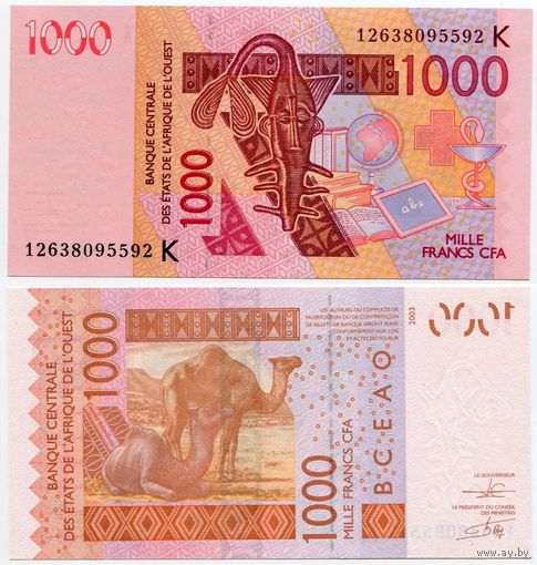 Западная Африка (Сенегал). 1000 франков (образца 2003(12) года, P715Kj, UNC)