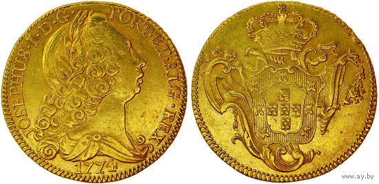 6400 рейс 1774 г. Пека. Король Жозе I (1750 - 1777). Бразилия. Золото. Редкие. KM# 172