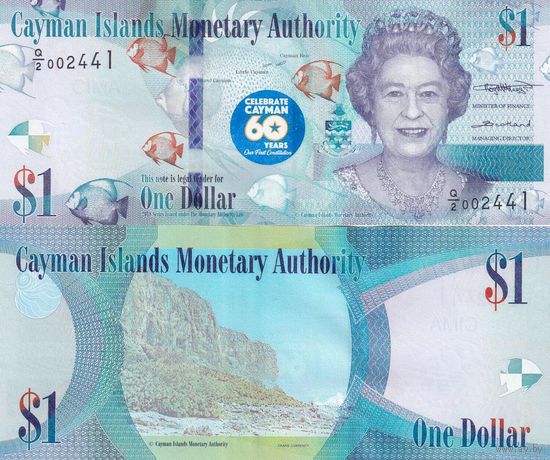 Каймановы острова 1 доллар  2020 год   UNC  ЮБИЛЕЙНАЯ (60 лет Конституции)