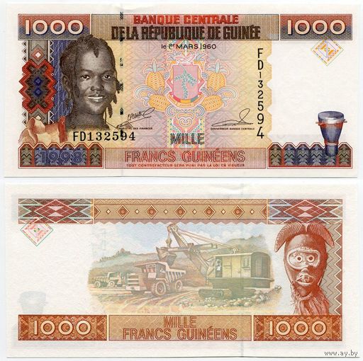 Гвинея. 1000 франков (образца 1998 года, P37, UNC)