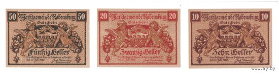 Австрия Рабенсбург комплект из 3 нотгельдов 1920 года. Состояние UNC!