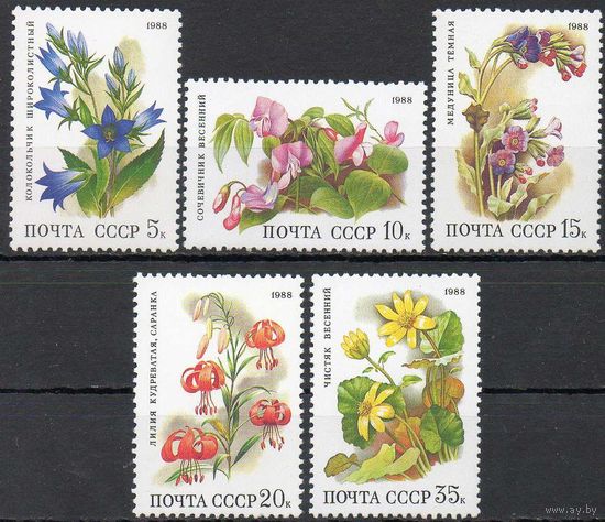 Цветы СССР 1988 год (5965-5969) серия из 5 марок