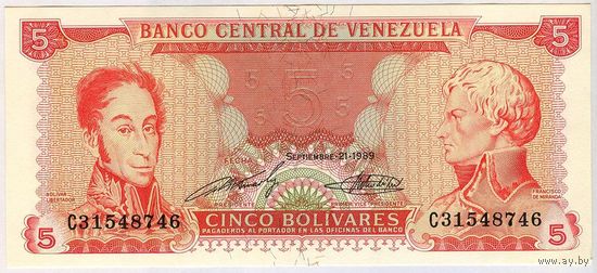 Венесуэла, 5 боливаров 1989 года, С31548746, UNC
