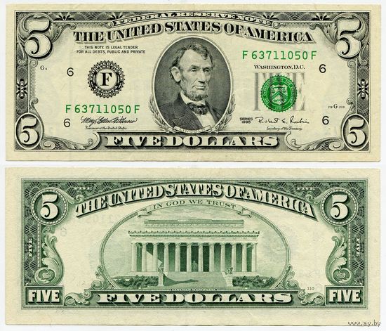 США. 5 долларов (образца 1995 года, F, Джорджия, P498)