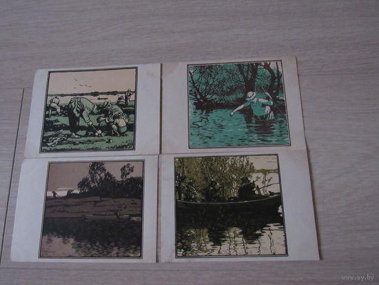 В.Г.Литвиненко. На рыбалке Комплект 8 открыток. 1956.