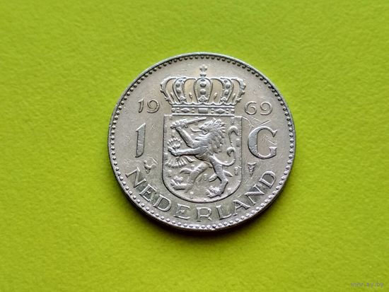 Нидерланды. 1 гульден 1969. Отметка монетного двора: "петух" слева от номинала.