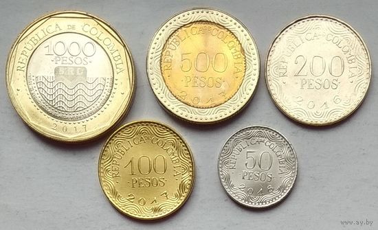 Колумбия 50, 100, 200, 500, 1000 песо 2016 - 2018 г. Комплект