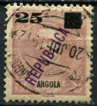 Португальские колонии - Ангола - 1912 - Надпечатка нового номинала 25R и REPUBLICA на 75R - [Mi.117] - 1 марка. Гашеная.  (Лот 113AO)
