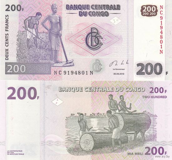 Конго 200 франков образца 2013 года UNC p99b