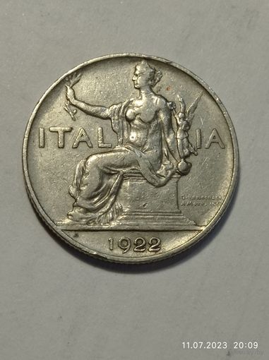 Италия 1 лира 1922 года .