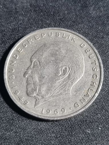 Германия  2 марки 1974 D Конрад Аденауэр