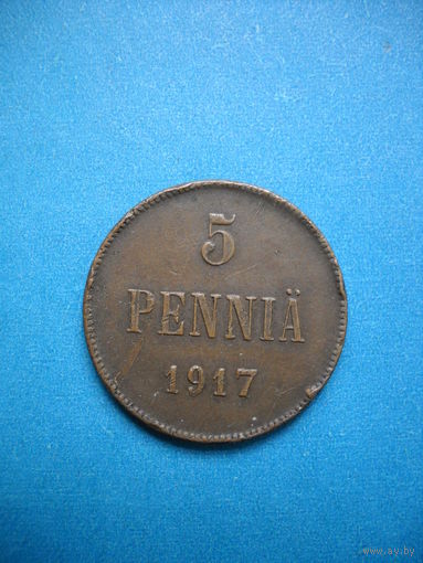 РИ 5 пенни 1917 г. Вензель.