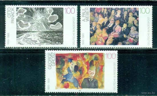 Германия 1993 год. **100-лет рождения А. Пола Вебера, Отто Панкока и Георгия Гросса, художники.