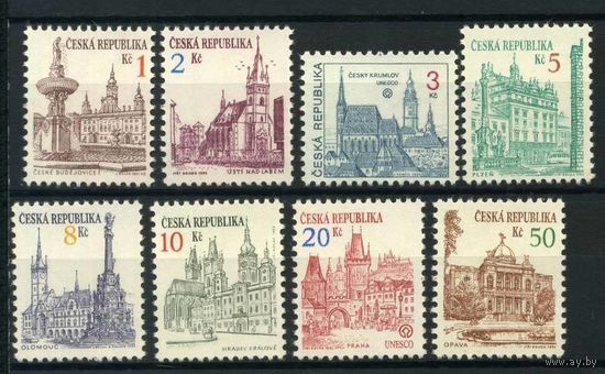 Чехия 1993 стандарт первый выпуск полная серия Архитектура города здания дворцы храмы стандарт Mi-12-19 8х-марок** Чехии 8 марок MNH**