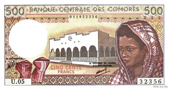 Коморские острова 500 франков образца 1984-2004 года UNC p10(b)