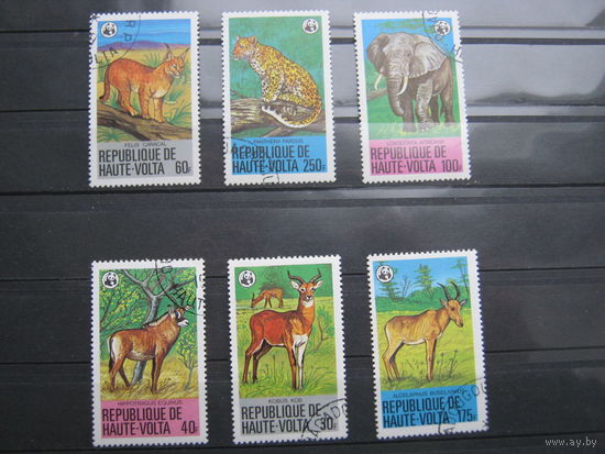 Марки - фауна, Буркина-Фасо, рысь, слон, антилопа, леопард