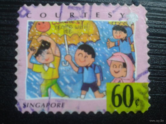 Сингапур, 1996. Молодежь и вежливость, поделиться зонтом