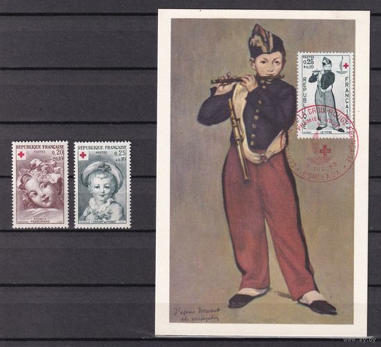 197. Франция. Красный Крест. 1962 г. Серия. Mi.##1418/1419. + маркированная открытка 1963 г.