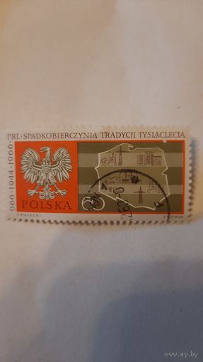 ПОЛЬША, герб, карта с промышленностью 1966год