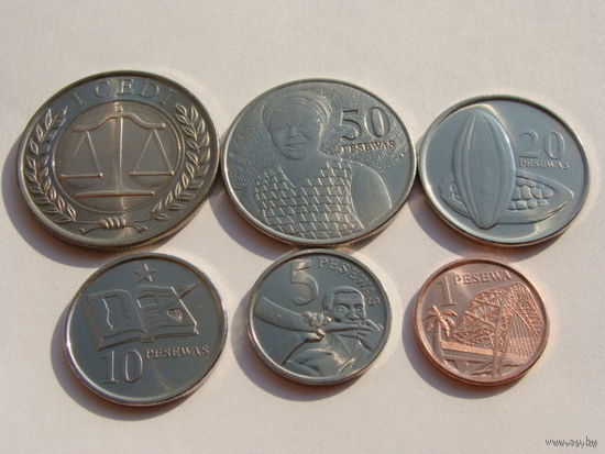 Гана. набор из 6 монет 2007 год (1+5+10+20+50 pesewas + 1 седи) Редкий год набора!!!