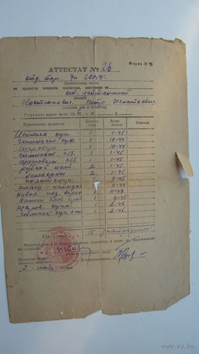 1946 г. Предметы вещевого снабжения ст. лейтенанта