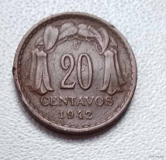Чили 20 сентаво, 1942 6-3-17