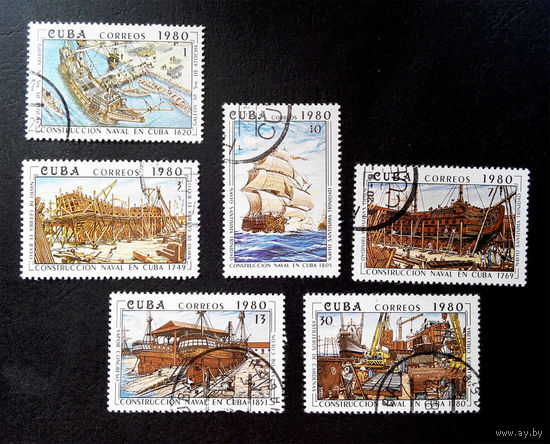 Куба 1980 г. Кораблестроение. Парусники. Флот, полная серия из 6 марок #0099-Т1P21