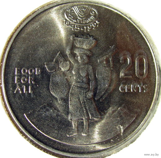 Соломоновы Острова 20 центов 1995 ТОРГ уместен  KM#82 ФАО в холдере