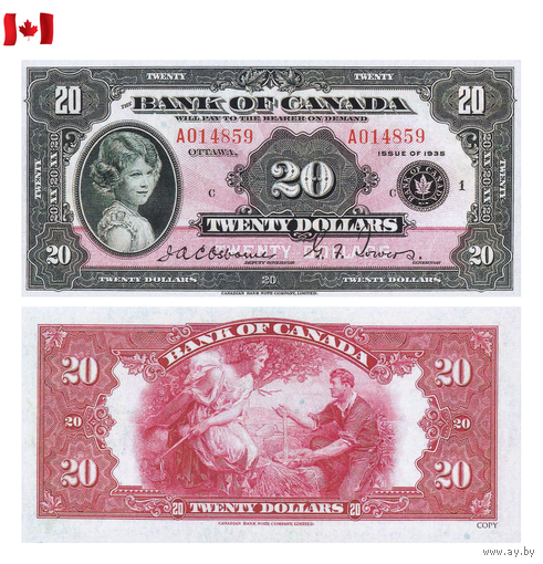 [КОПИЯ] Канада 20 долларов 1935г. (English)