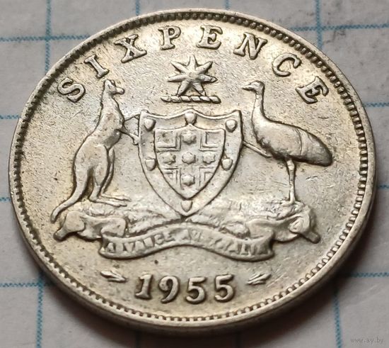 Австралия 6 пенсов, 1955     ( 2-6-1 )