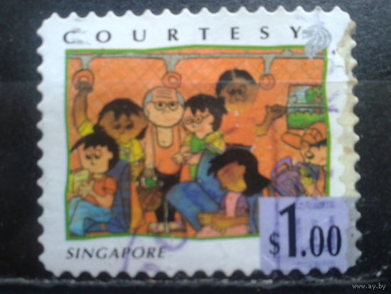 Сингапур, 1996. Молодежь и вежливость, уступать место в автобусе пожилым, Mi- 1,90 евро гаш