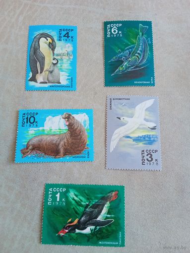 Марки СССР 1978 год. Фауна Антарктиды. (4846-4850) серия из 5 марок. Чистые.