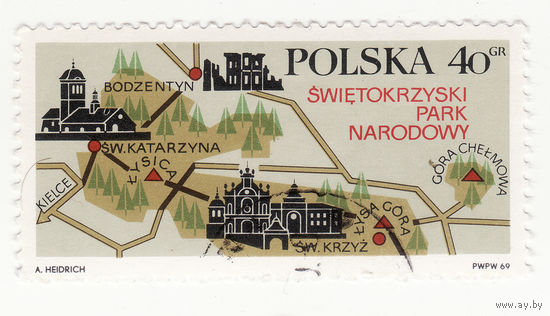 40 грош 1969 год Туристическая карта Свентокшиского национального парка