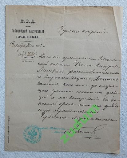 Документ Несвиж 1901 год