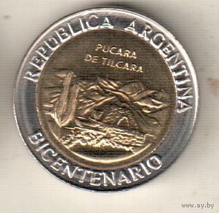 Аргентина 1 песо 2010 200 лет Аргентине - развалины крепости Пукара около г. Тилькара