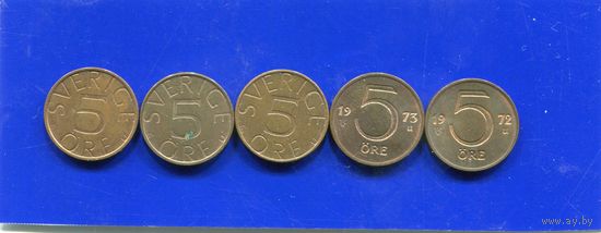Швеция 5 эре 1972 , 73 , 79 , 80 , 81. Цена за 1 монету.