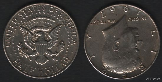 США km202a 50 центов 1/2 доллара 1967 год Ag400 (alb3